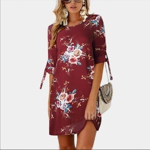 Brick Red Floral Lightweight Mini Dress